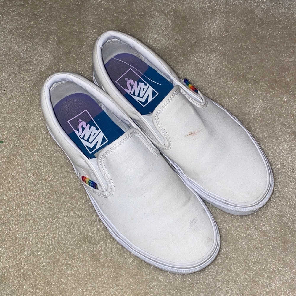 White with rainbow slip on vans